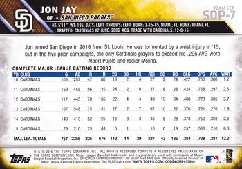 2016 Topps San Diego Padres #SDP-7 Jon Jay Back