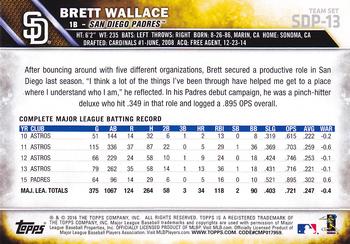 2016 Topps San Diego Padres #SDP-13 Brett Wallace Back