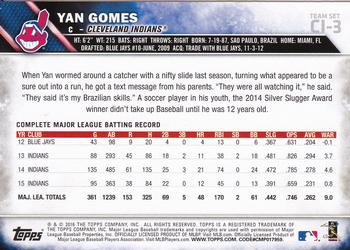2016 Topps Cleveland Indians #CI-3 Yan Gomes Back