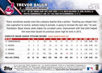 2016 Topps Cleveland Indians #CI-15 Trevor Bauer Back
