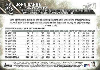 2016 Topps Chicago White Sox #CWS-11 John Danks Back