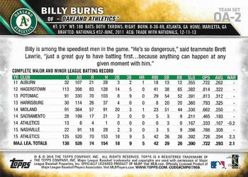 2016 Topps Oakland Athletics #OA-2 Billy Burns Back