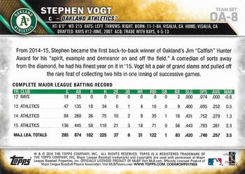2016 Topps Oakland Athletics #OA-8 Stephen Vogt Back