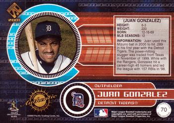 2001 Pacific Private Stock - Game-Used Gear #70 Juan Gonzalez Back
