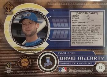 2001 Pacific Private Stock - Game-Used Gear #86 David McCarty Back