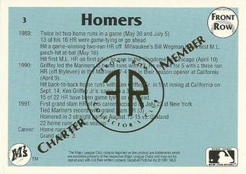 1991 Front Row Ken Griffey Jr. - Charter Member #3 Ken Griffey Jr. Back