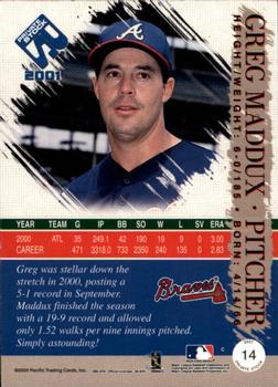 2001 Pacific Private Stock - Gold Portraits #14 Greg Maddux  Back