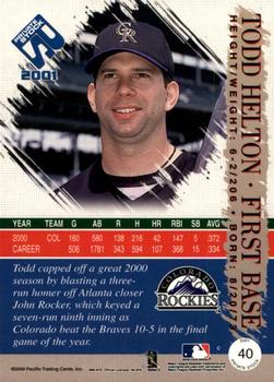 2001 Pacific Private Stock - Gold Portraits #40 Todd Helton  Back