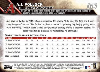 2016 Topps Arizona Diamondbacks #AD-7 A.J. Pollock Back