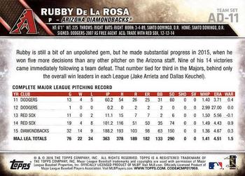 2016 Topps Arizona Diamondbacks #AD-11 Rubby de la Rosa Back