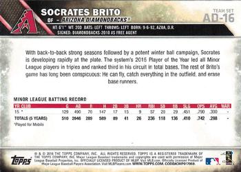 2016 Topps Arizona Diamondbacks #AD-16 Socrates Brito Back
