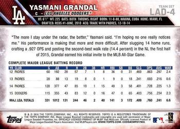 2016 Topps Los Angeles Dodgers #LAD-4 Yasmani Grandal Back