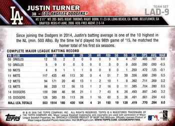 2016 Topps Los Angeles Dodgers #LAD-9 Justin Turner Back