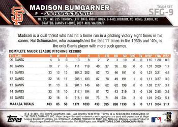 2016 Topps San Francisco Giants #SFG-9 Madison Bumgarner Back