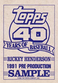 1991 Topps - Pre-Production Sample Panel Singles #NNO Rickey Henderson Back