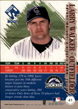 2001 Pacific Private Stock - Premiere Date #41 Larry Walker  Back