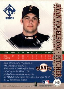 2001 Pacific Private Stock - Premiere Date #145 Ryan Vogelsong  Back
