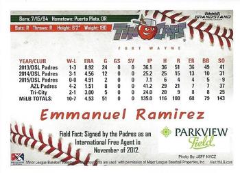 2016 Grandstand Fort Wayne TinCaps #NNO Emmanuel Ramirez Back