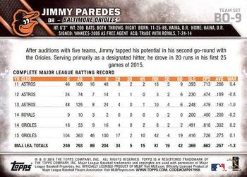 2016 Topps Baltimore Orioles #BO-9 Jimmy Paredes Back