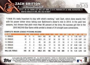 2016 Topps Baltimore Orioles #BO-13 Zach Britton Back