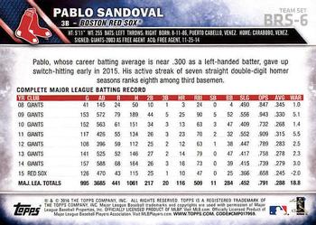 2016 Topps Boston Red Sox #BRS-6 Pablo Sandoval Back