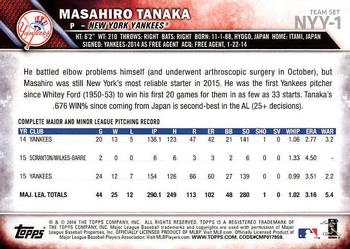 2016 Topps New York Yankees #NYY-1 Masahiro Tanaka Back