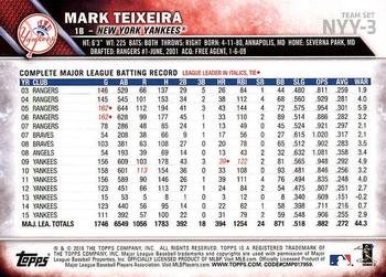 2016 Topps New York Yankees #NYY-3 Mark Teixeira Back