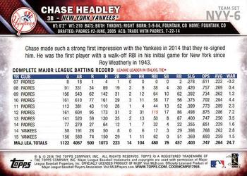 2016 Topps New York Yankees #NYY-6 Chase Headley Back