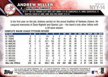 2016 Topps New York Yankees #NYY-14 Andrew Miller Back