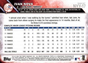 2016 Topps New York Yankees #NYY-17 Ivan Nova Back