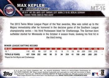 2016 Topps Minnesota Twins #MT-16 Max Kepler Back