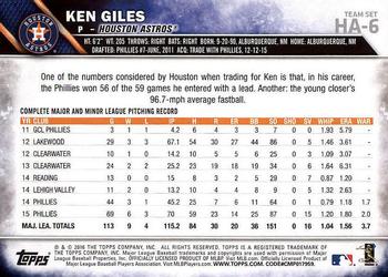 2016 Topps Houston Astros #HA-6 Ken Giles Back