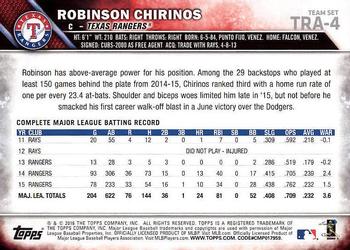 2016 Topps Texas Rangers #TRA-4 Robinson Chirinos Back