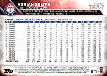 2016 Topps Texas Rangers #TRA-7 Adrian Beltre Back