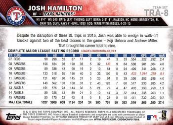 2016 Topps Texas Rangers #TRA-8 Josh Hamilton Back