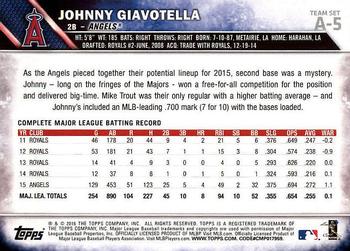 2016 Topps Los Angeles Angels #A-5 Johnny Giavotella Back