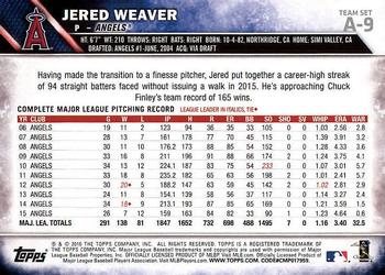 2016 Topps Los Angeles Angels #A-9 Jered Weaver Back