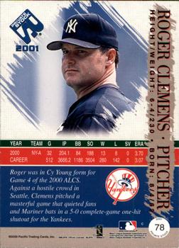 2001 Pacific Private Stock - Silver (Retail) #78 Roger Clemens  Back