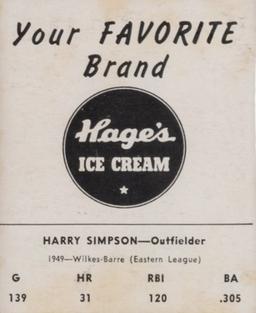1950 Hage's Dairy #NNO Harry Simpson Back