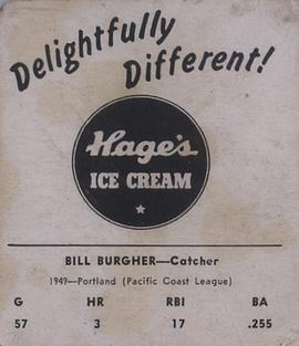 1950 Hage's Dairy #NNO Bill Burgher Back