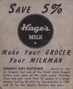 1950 Hage's Dairy #NNO Guy Fletcher Back