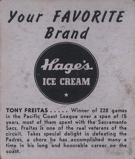 1950 Hage's Dairy #NNO Tony Freitas Back