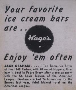 1950 Hage's Dairy #NNO Jack Graham Back