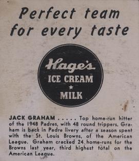 1950 Hage's Dairy #NNO Jack Graham Back