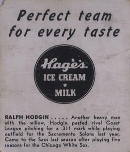 1950 Hage's Dairy #NNO Ralph Hodgin Back