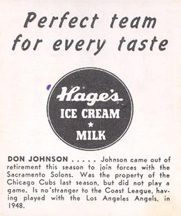 1950 Hage's Dairy #NNO Don Johnson Back