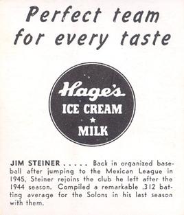 1950 Hage's Dairy #NNO Jim Steiner Back