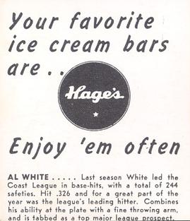 1950 Hage's Dairy #NNO Al White Back
