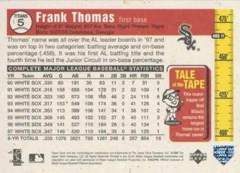 1998 Upper Deck - Tape Measure Titans #5 Frank Thomas Back