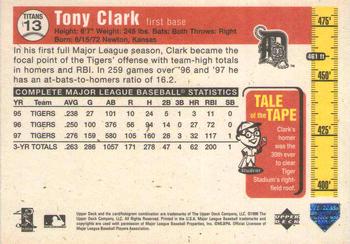 1998 Upper Deck - Tape Measure Titans #13 Tony Clark Back